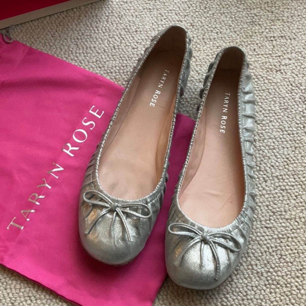 Taryn Rose Silver Ballet Shoes with dust cover